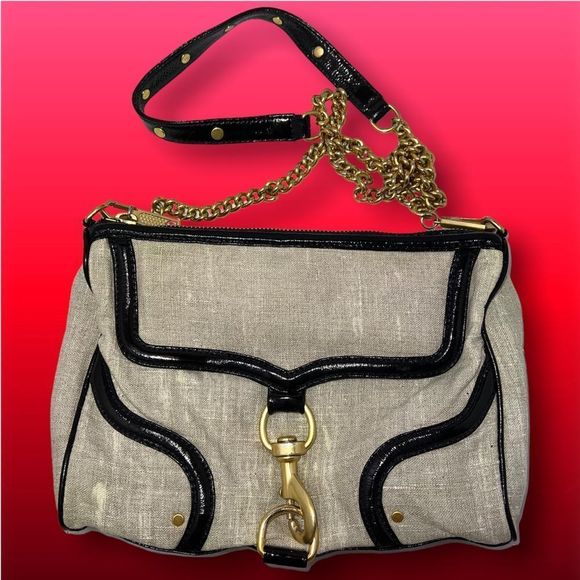 Rebecca Minkoff Handbags - Rebecca Minkoff RARE Patent Leather & Canvas Crossbody Bag. Black & Natural.